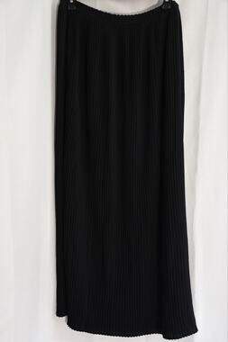 Simply Manakin Retro Long Pleated Elastic Waist A-Line Black Skirt, Size Large